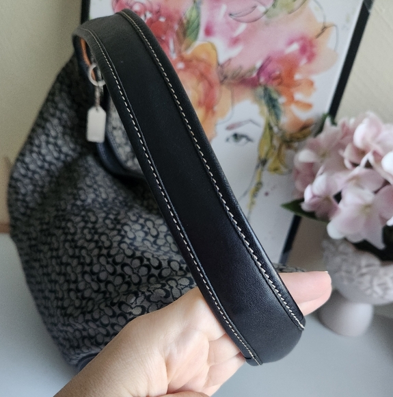 Coach Black & Grey Monogram Shoulder Bag Leather Trim - Picture 5 of 8